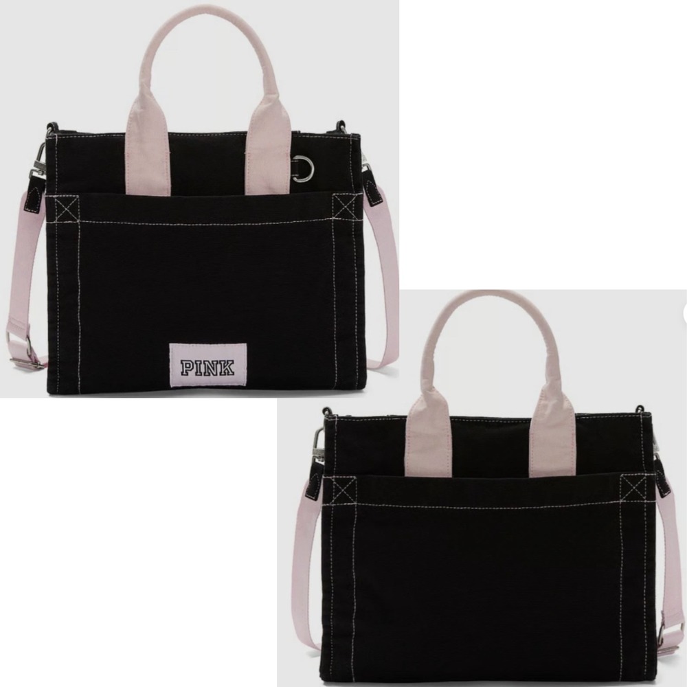 Victoria's Secret PINK Mini Crossbody Tote Shoulder Bag Black Pink Canvas NWT